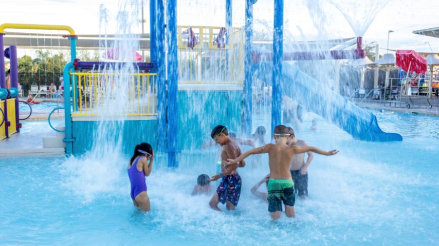 water feature at mesquite groves aquatic center