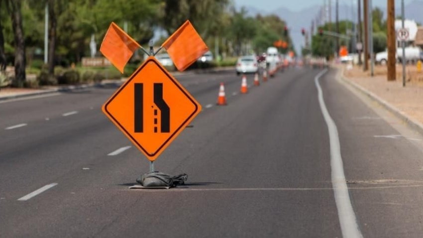 Road Construction Sign in the Street