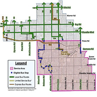 Map of Designated Bus Stops and Valley Metro Routes