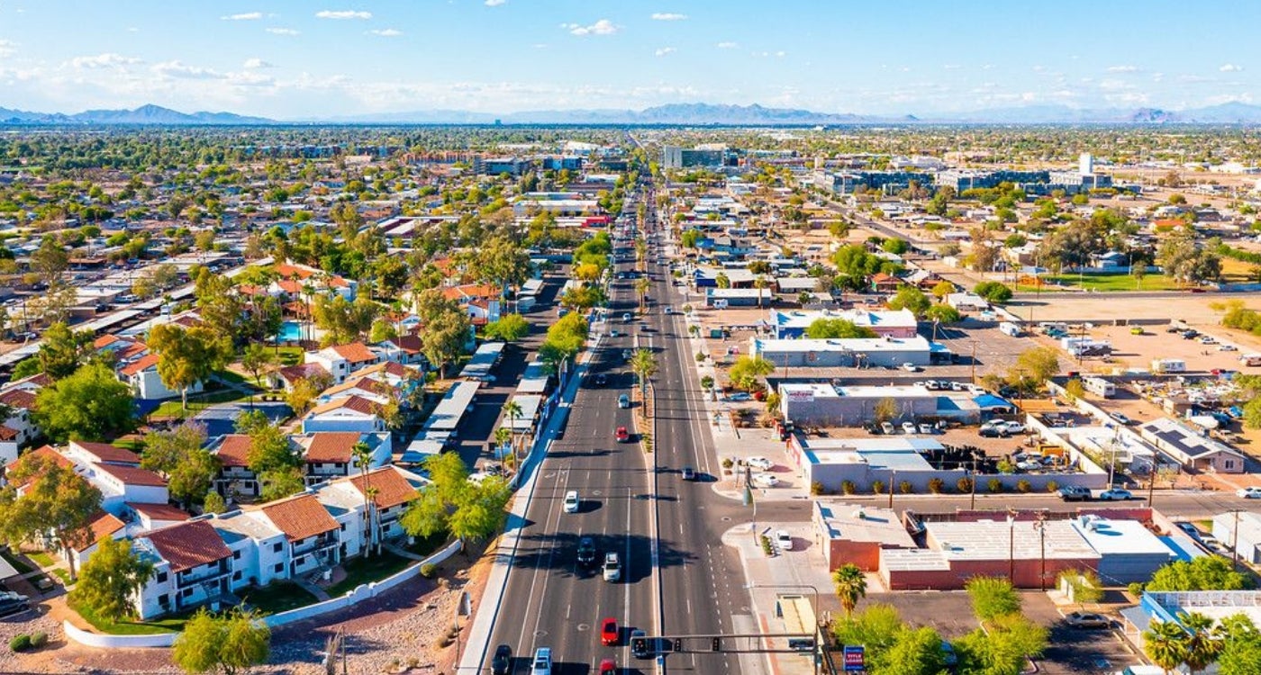 Ariel view looing North down Arizona Ave and Pecos