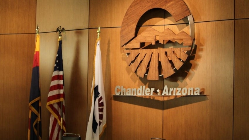 Flags in the City Council Chambers