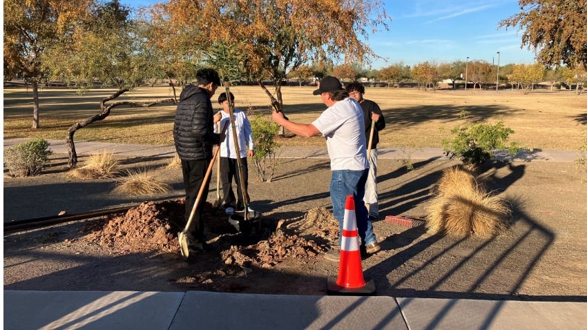 Students planting trees at Tibshraeny Park