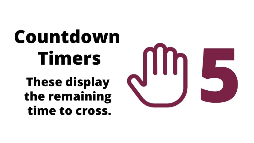 Pedestrian Countdown Timers: These display the remaining time to cross. Pedestrian Countdown Timers: These display the remaining time to cross.