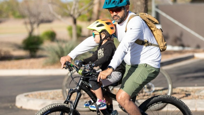 Family Bike Ride: Dad and son on Family Bike Ride