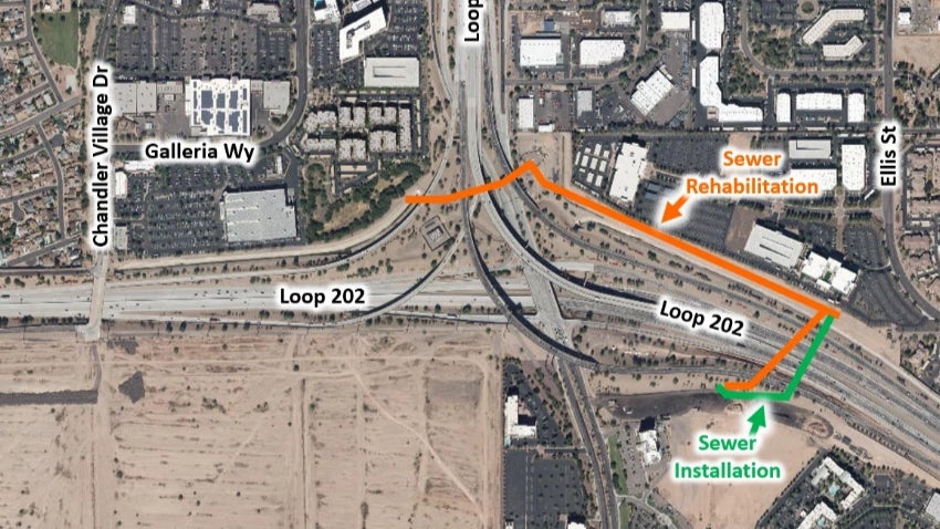Loop 101 (Price Rd Freeway) / Loop 202 (Santan Freeway) Redundant 66” Sewer Rehabilitation Project Map