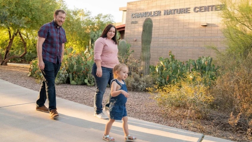 Family walking at the Chandler Nature Center