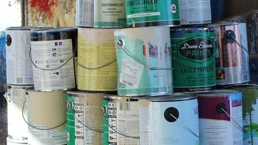 Stacked paint cans