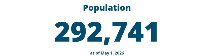 Text on a box: Total Population as of May 1, 2026: 292,741