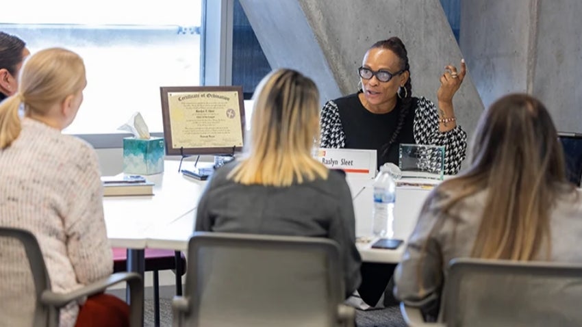 Group of employees having a discussion 