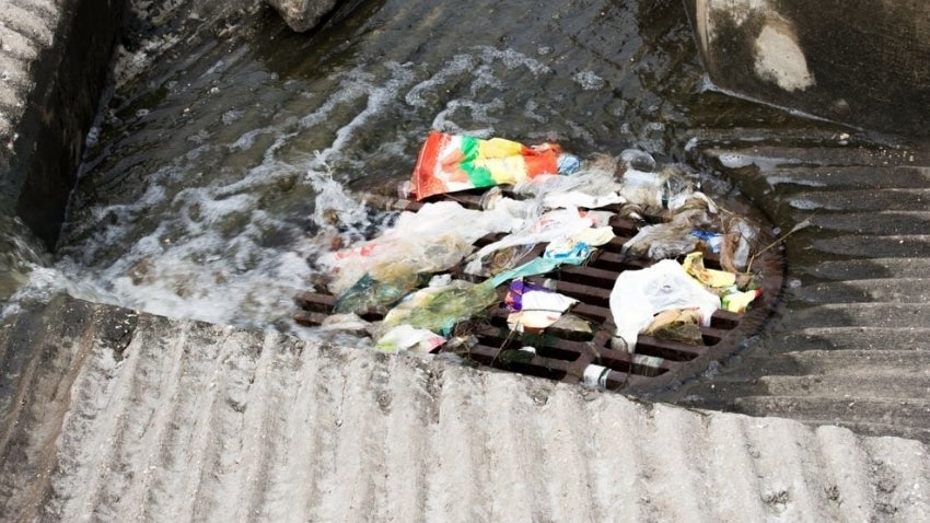 Pollutants clog the storm drain