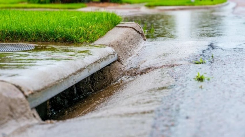 Stormwater entering a storm drain