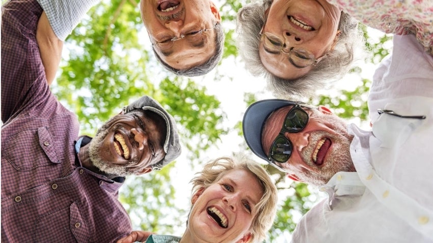 Group of active elderly people having fun
