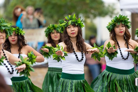 A group of women perform a traditional polynesian dance at the Multicultural Festival