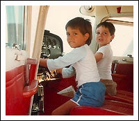 Kids exploring an airplane