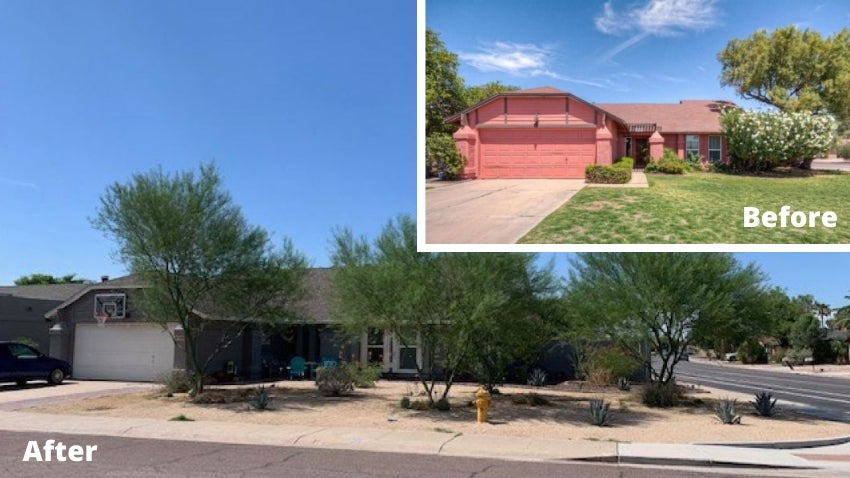 Before and After Grass Removal to Xeriscape Example 1