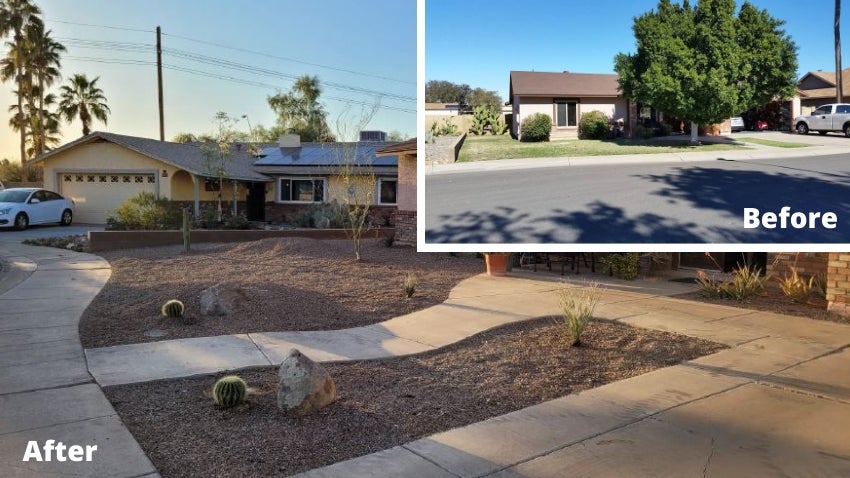 Before and After Grass Removal to Xeriscape Example 2