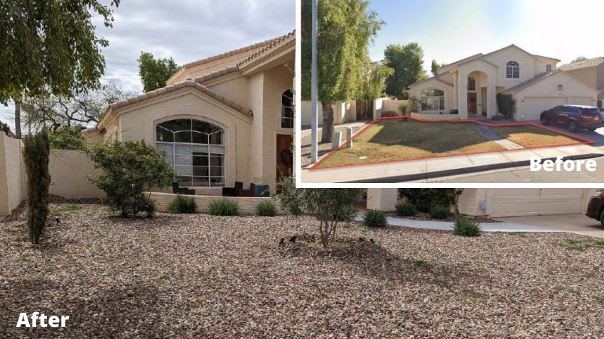 Before and After Grass Removal to Xeriscape Example 3