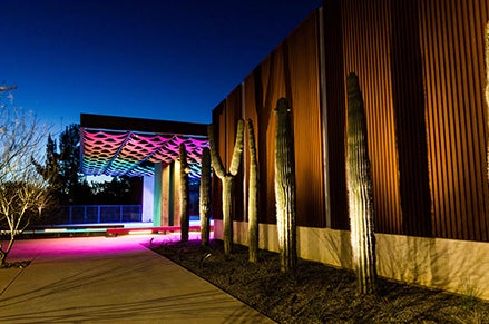 A colorful beauty photo of the side of the Chandler Museum 