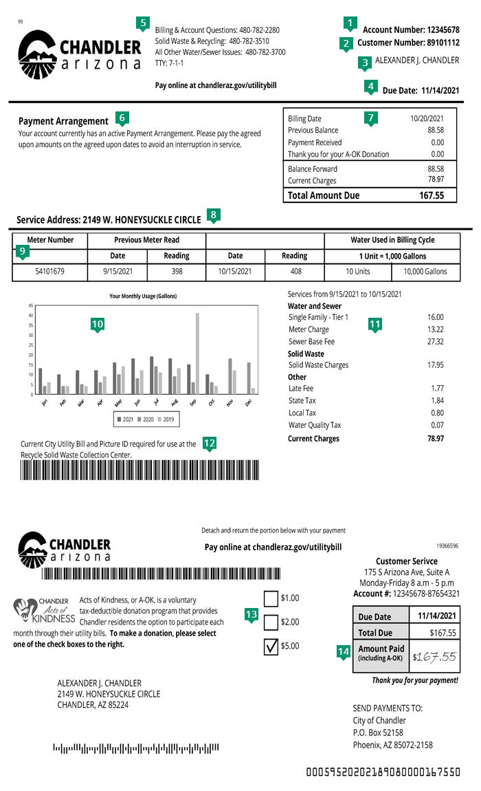 City of Chandler Utility Bill Sample