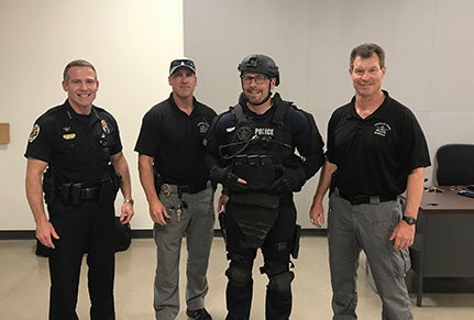 Councilmember Jeremy McClymonds in Police Gear at the Chandler Public Safety Training Center Councilmember Jeremy McClymonds in Police Gear at the Chandler Public Safety Training Center