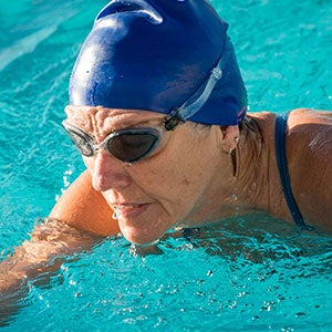 Active adult enjoying a swim class Active adult enjoying a swim class