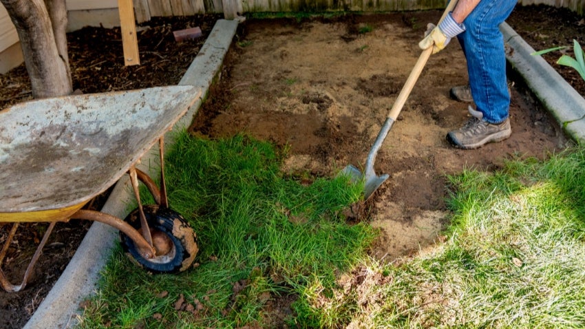 Grass removal using a shovel