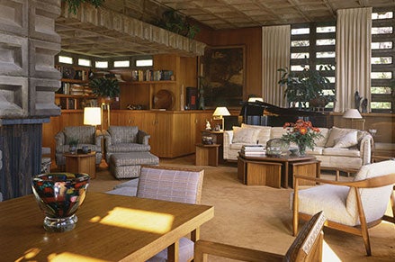 Gerald Tonkens House, Usonian Automatic, Living Area, Amberley Village, Ohio, 1954. Photograph. ©2018 Paul Rocheleau.
