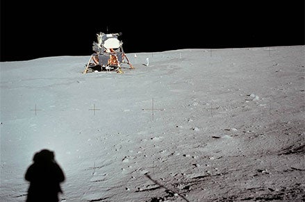 The Lunar Module (LM) designed and built by the Grumman Corporation at its Bethpage, N.Y. facility. (Courtesy of NASA) The Lunar Module (LM) designed and built by the Grumman Corporation at its Bethpage, N.Y. facility. (Courtesy of NASA) 