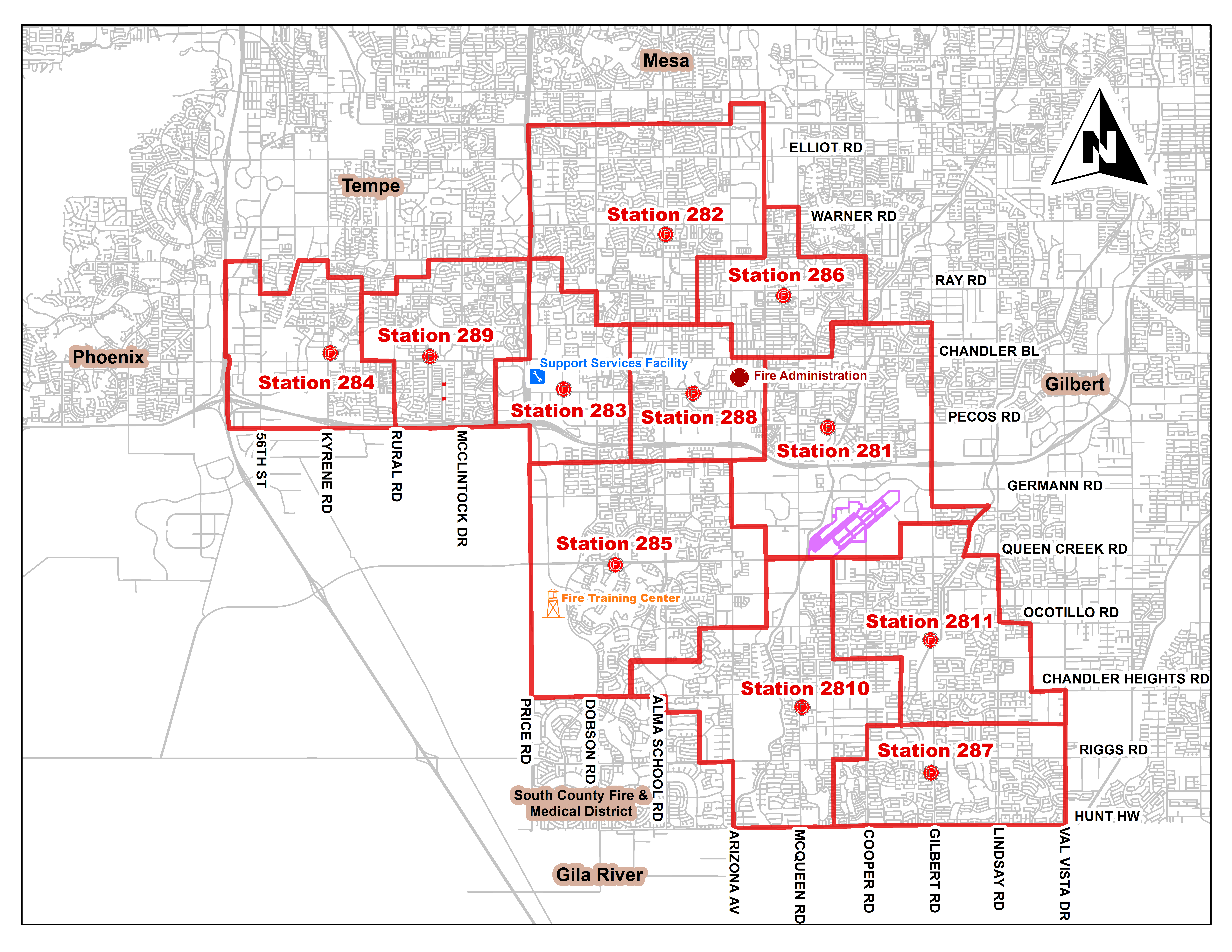 Map of Chandler's Fire stations and facilities