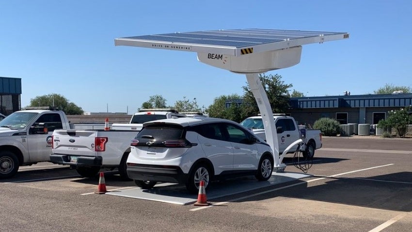 Solar powered electric vehicle car charging station