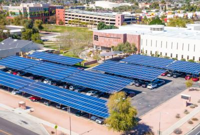 Solar panels on the parking structure at the Chandler Downtown ibrary
