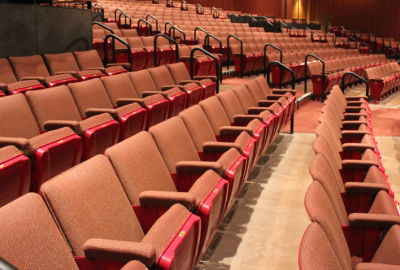 Rows of mauve theater seats at Chandler Center for the Arts