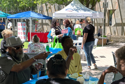City booths at city hall courtyard