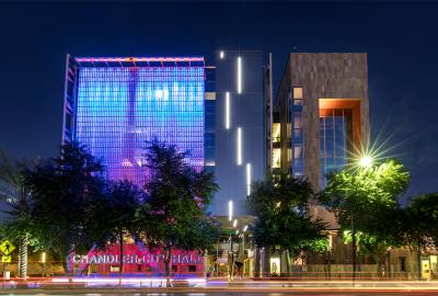 Exterior of Chandler City Hall at night
