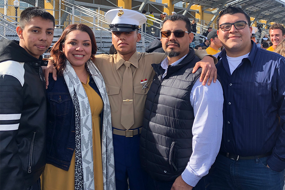 Priscilla Quintana with her immediate family during her son’s graduation from Camp Pendleton in San Diego, Calif.