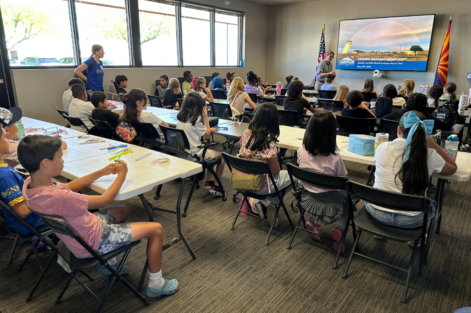 classroom of school visit to Chandler Airport