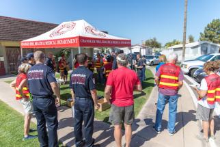 CFD volunteers receive instruction/training before heading out on smoke detector walk.