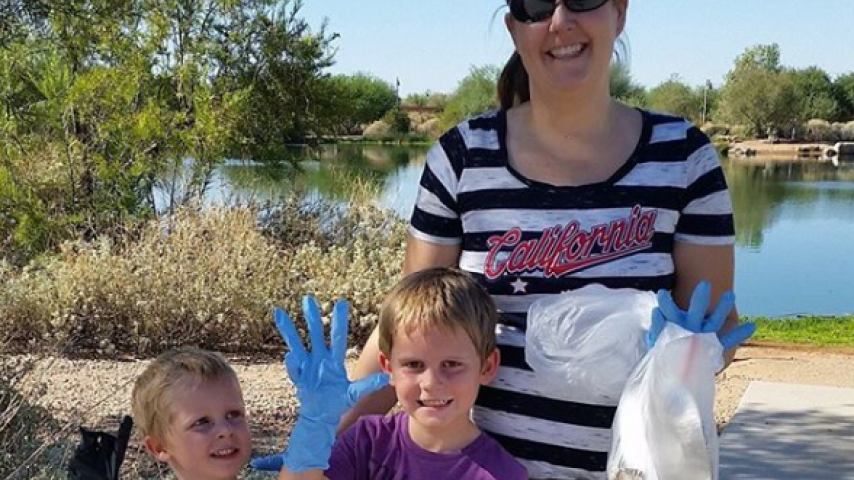 volunteers picking up trash
