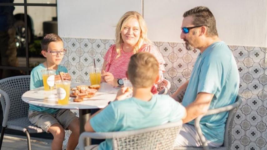 Family dining outside