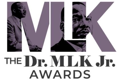 MLK logo with silhouette Dr. King with text The Dr. MLK Jr. Awards underneath 