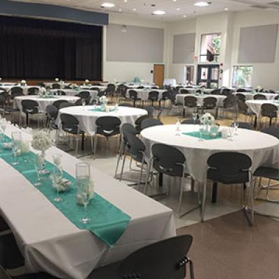 Private Rental Tables with Teal Table Runners