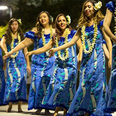 Line of Hawaiian Dancers in Blue at the Multicultural Festival