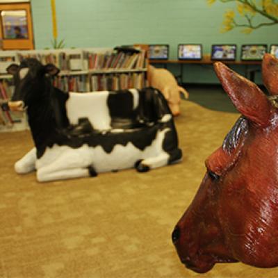 Barn "animals" at an early literacy space