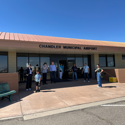 chandler airport tour group infront of the lobby