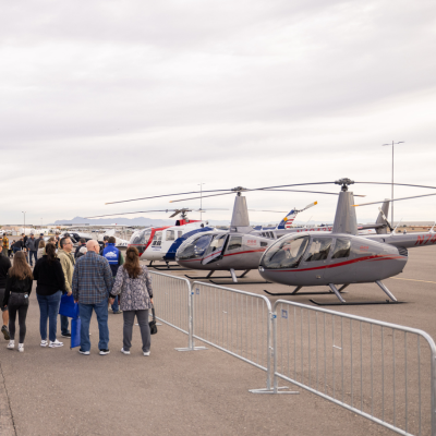 Row of helicopters on display at Airport Day