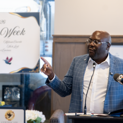 Councilmember Harris speaking a Peace Week Event