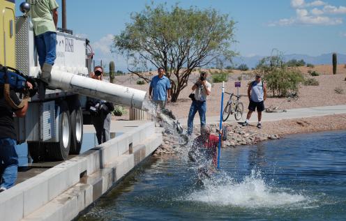 Stocking the lake at Veterans Oasis Park Stocking the lake at Veterans Oasis Park
