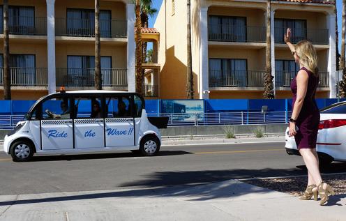 The six-seat eCab picks visitors up from any of Chandler’s four Downtown parking garages and transports them to locations in and around Chandler’s historic square. Patrons can also wave it down if they see it riding by. The six-seat eCab picks visitors up from any of Chandler’s four Downtown parking garages and transports them to locations in and around Chandler’s historic square. Patrons can also wave it down if they see it riding by.