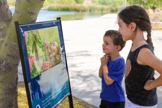 children reading storywalk book