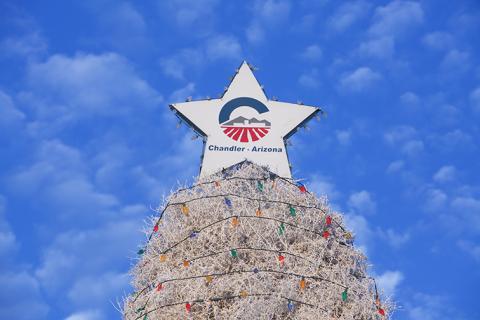Chandler star atop the Tumbleweed Tree